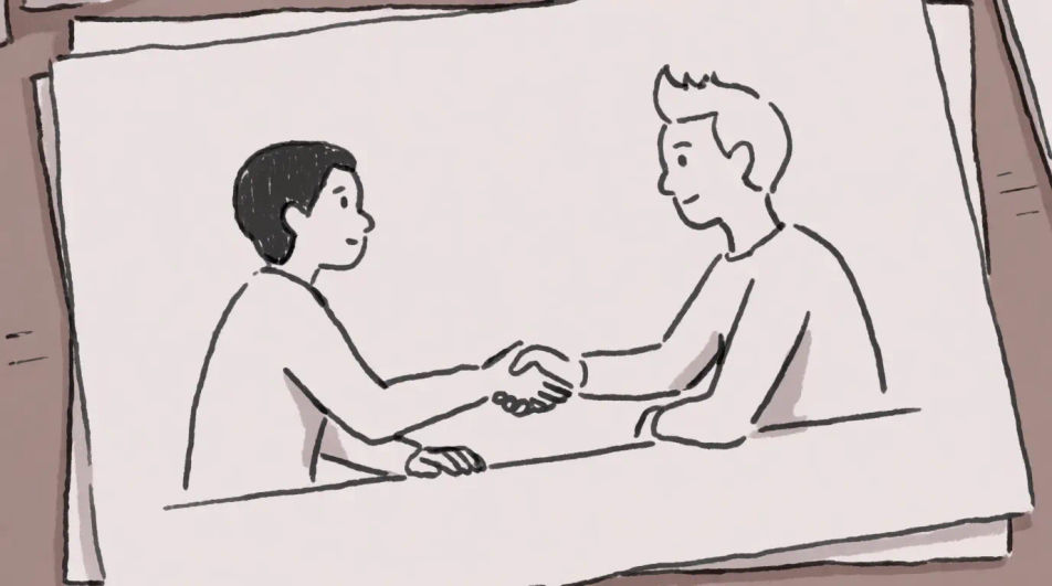 Handshake across a desk