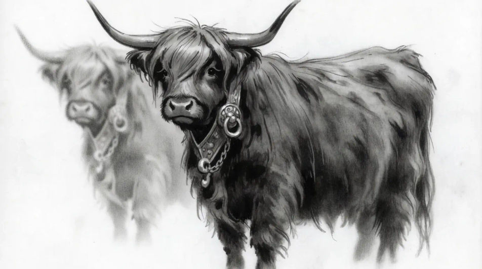 Two cows in mist