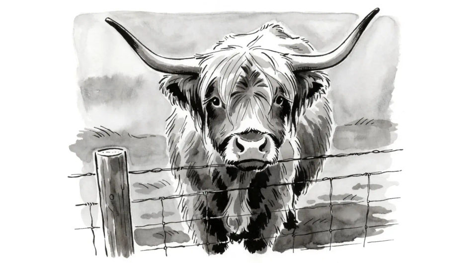 Highland cow at the fence