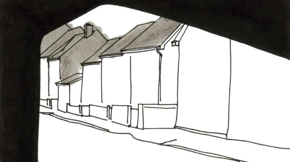 Street of homes in ink