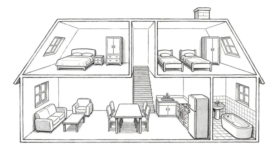 Cutaway of a family home