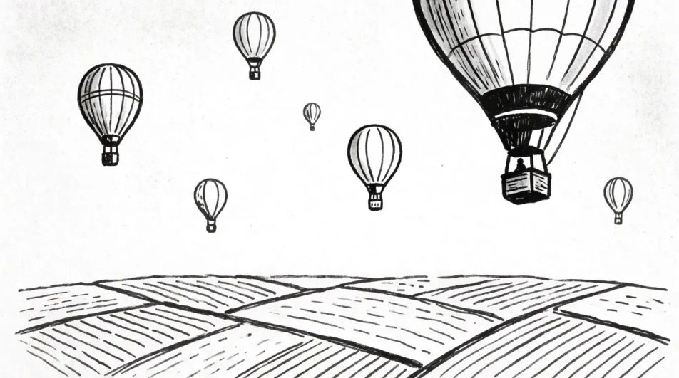 Balloons over a patchwork valley