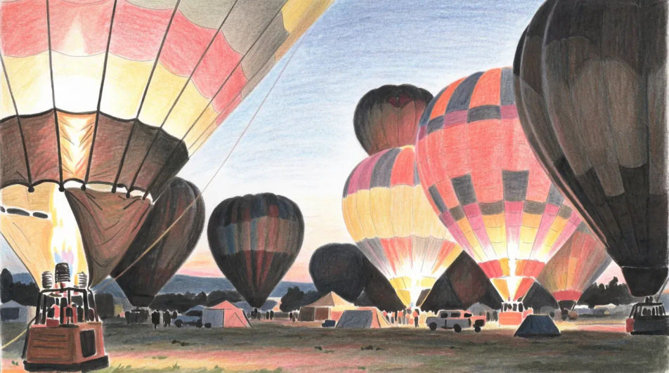 Balloon festival at dusk