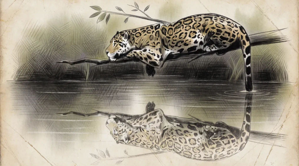 Jaguar on a low branch