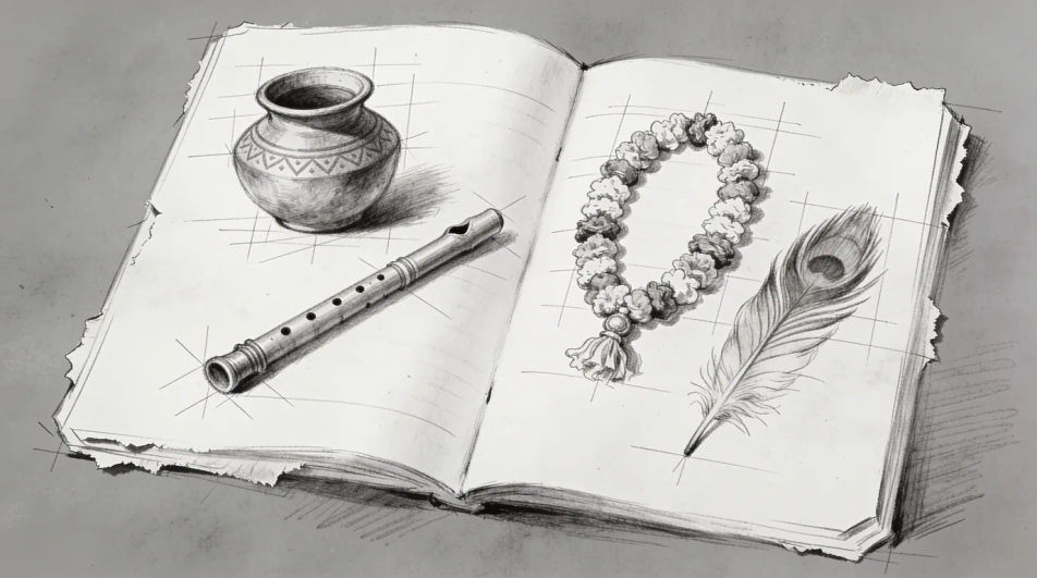Sketch janmashtami drawing on a page