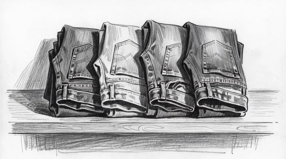 Folded stack on a shelf