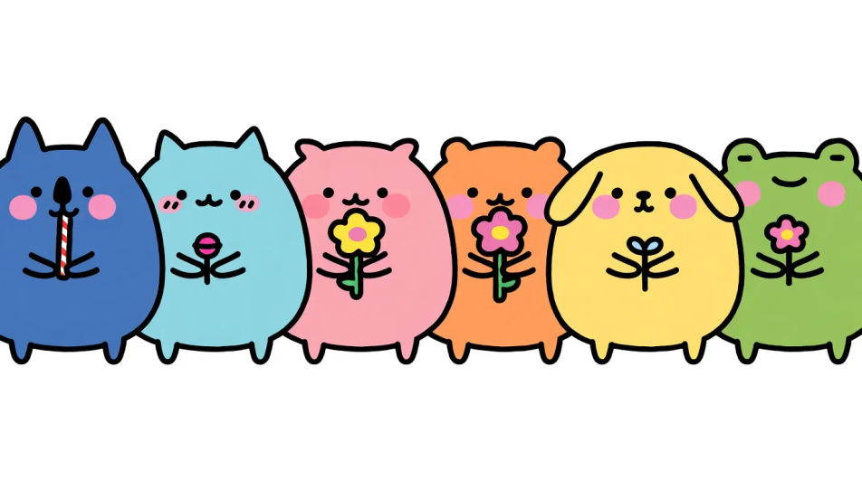 Row of round animals