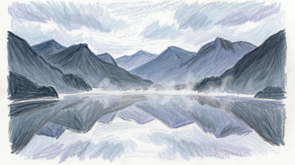Mountain lake at first light