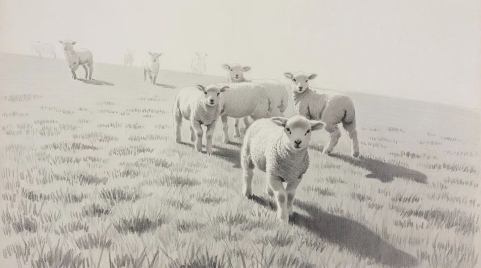 Lambs in a spring field
