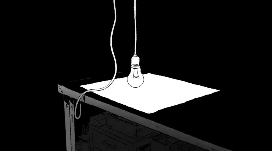 Bulb hanging over a workbench