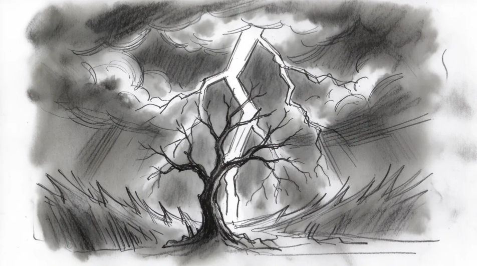 Strike behind a lone tree