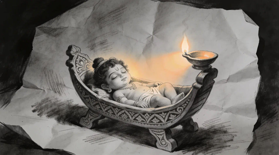 Cradle in a dim room