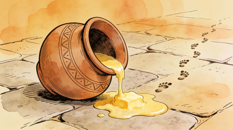 Butter pot and footprints still life