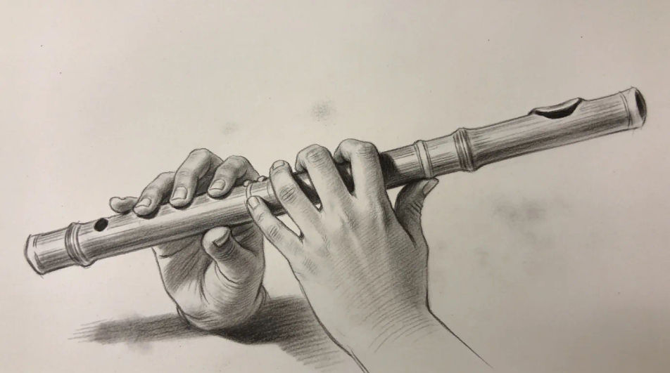 Flute held in both hands