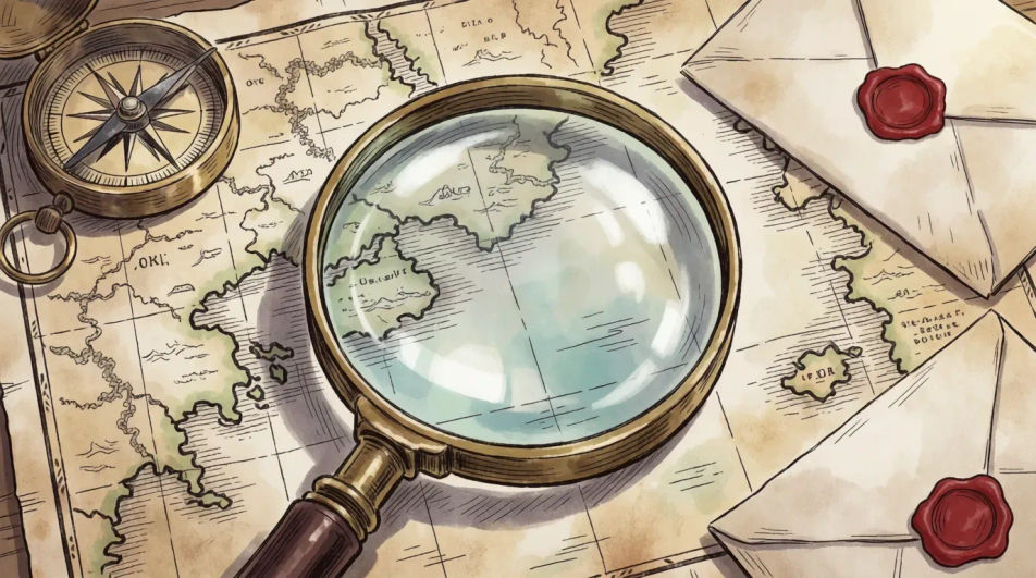 Magnifying glass over a map