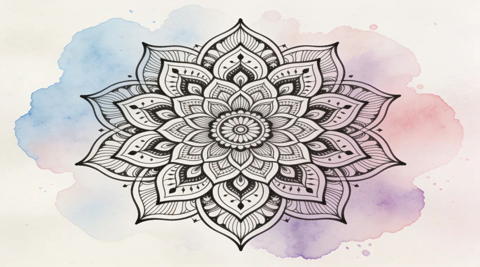 Mandala art over a washed ground