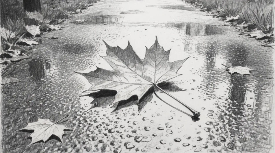 Maple leaf on wet ground