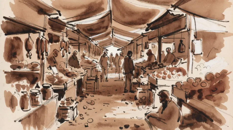 Covered market aisle