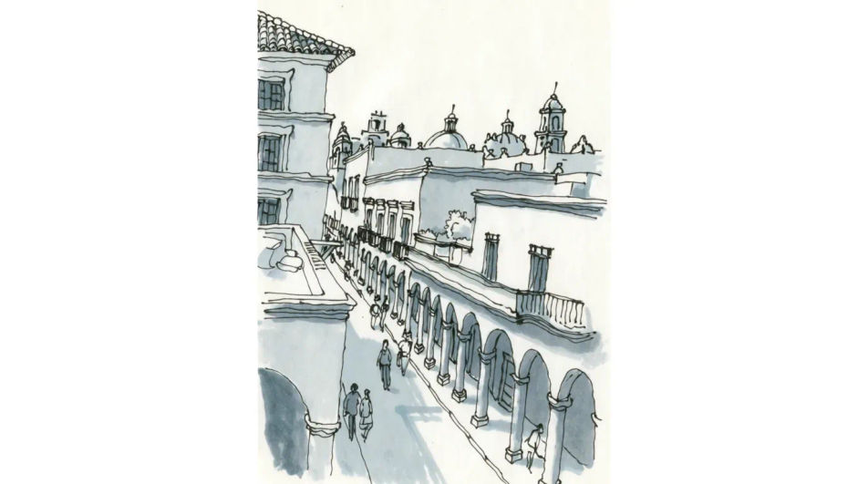 Colonial street with arches