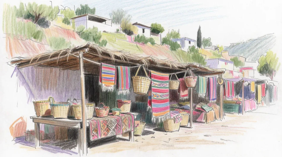 Market stall with woven textiles
