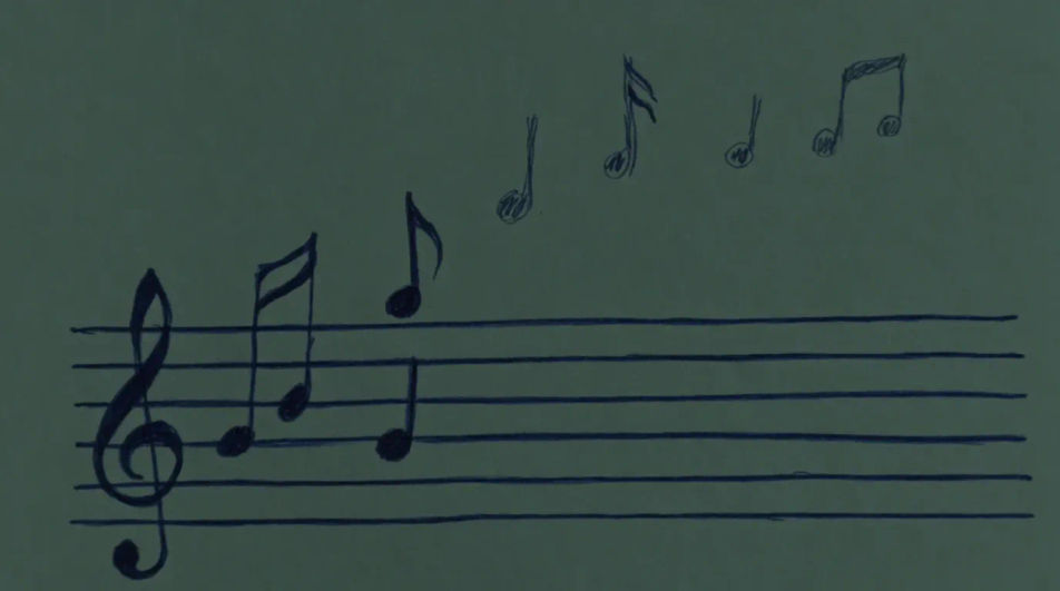 Notes drifting off a staff