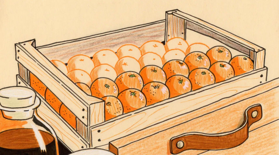 Market crate of oranges