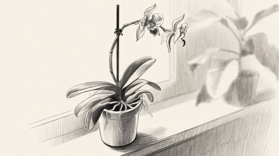 Potted orchid on a windowsill