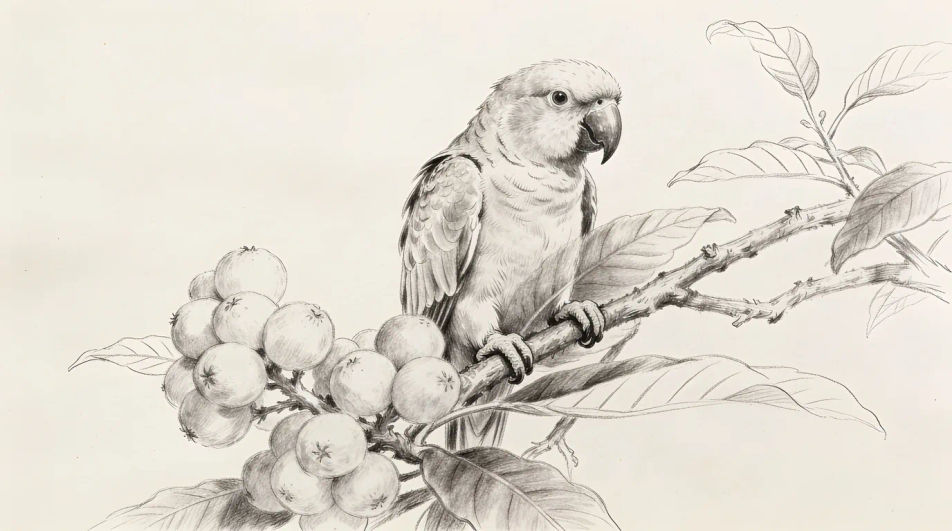 Parrot on a guava branch