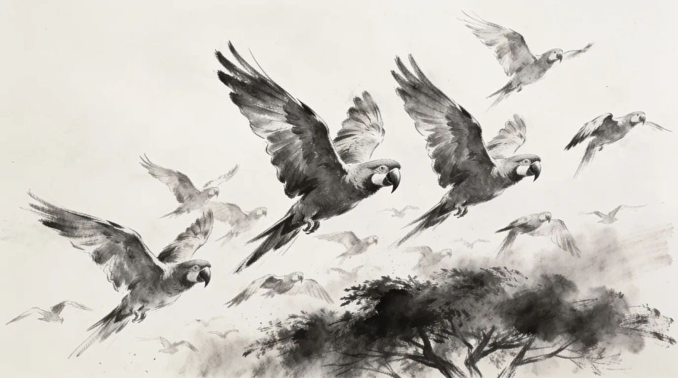 Flock over a treetop