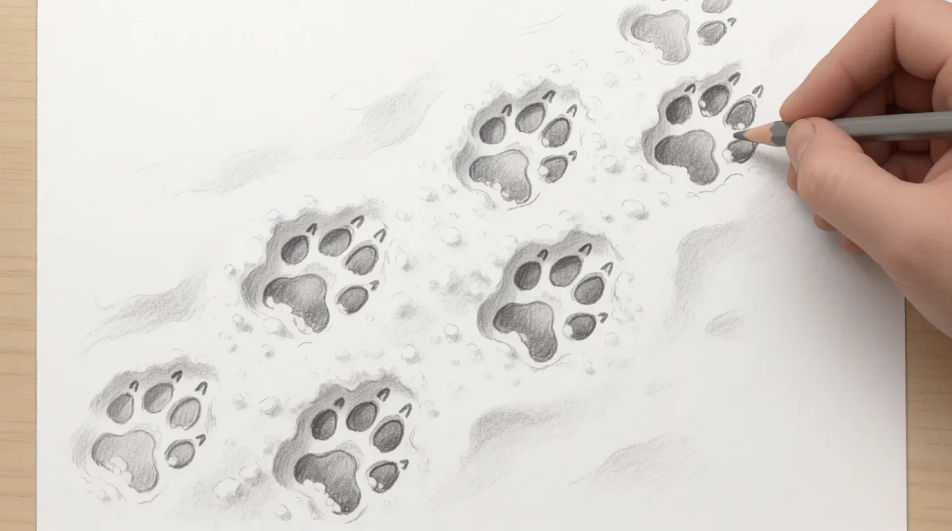 Paw prints in snow