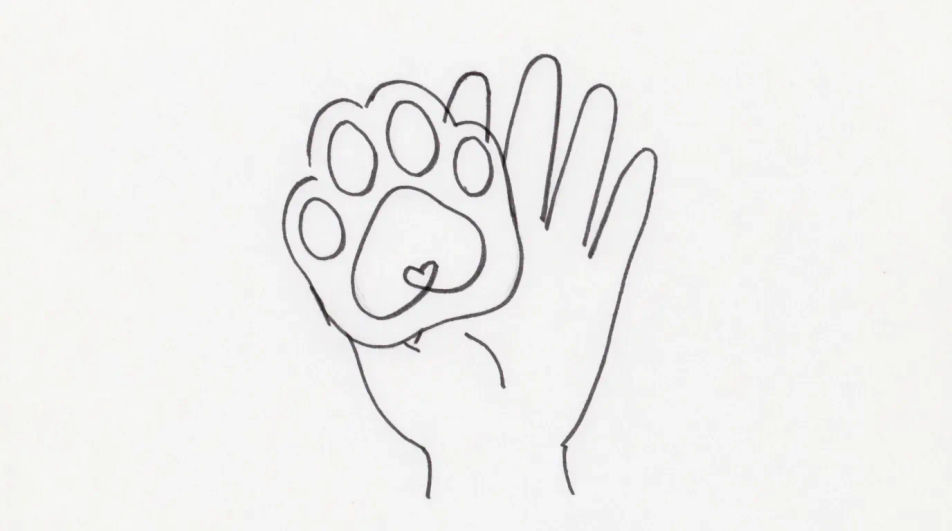 Paw print and hand together