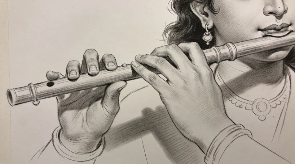 Flute held in both hands
