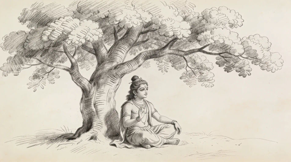 Under a broad tree