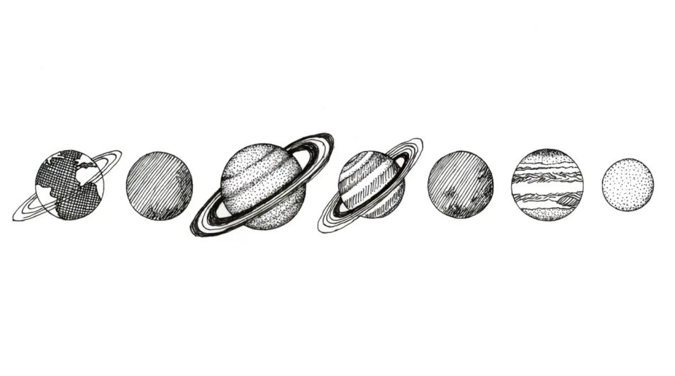 Row of planets across the page