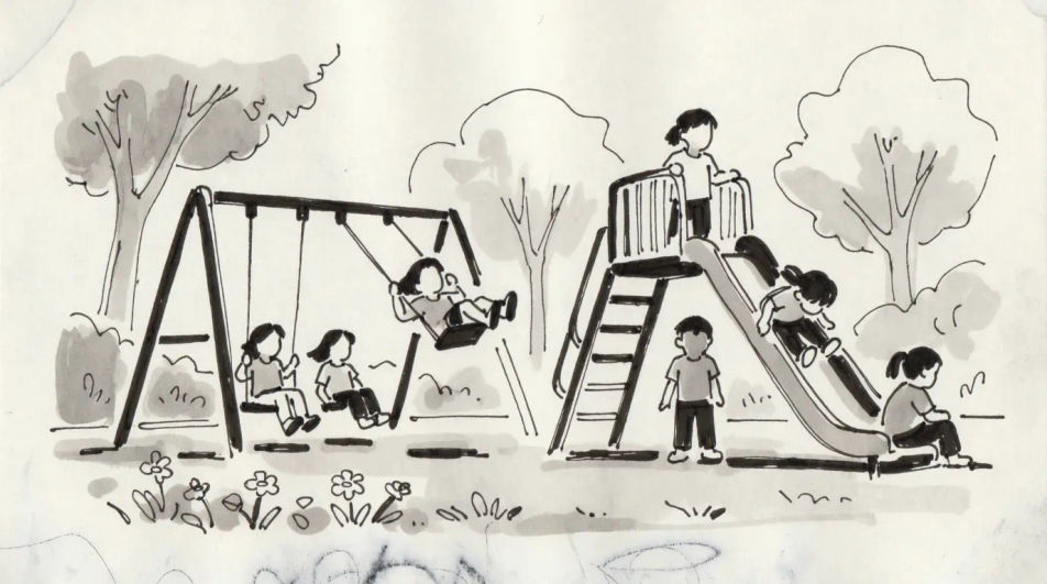 Busy playground in the park