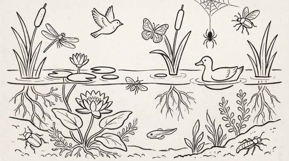 Pond habitat cross section