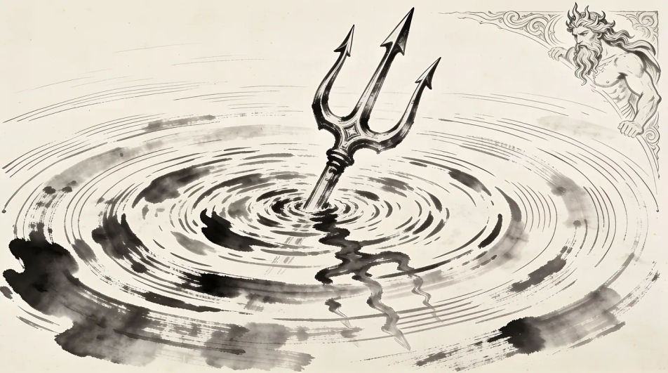 Trident driven into the water