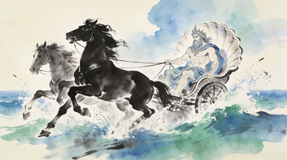 Chariot drawn by sea horses