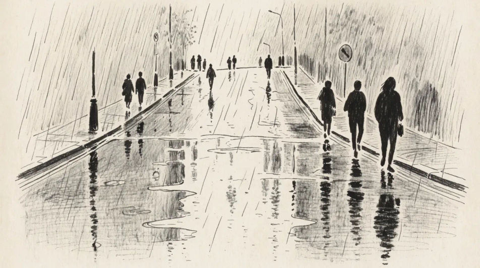 Rain on a city street