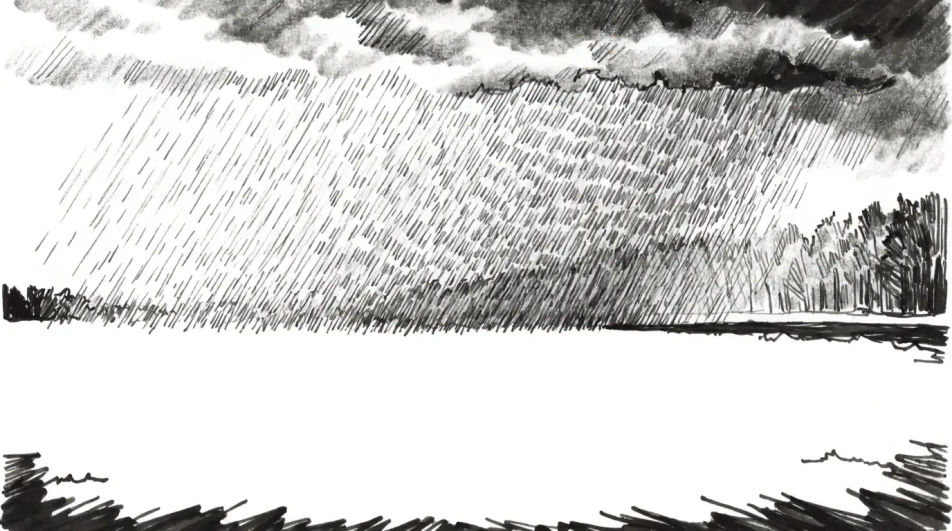 Rain over an open field