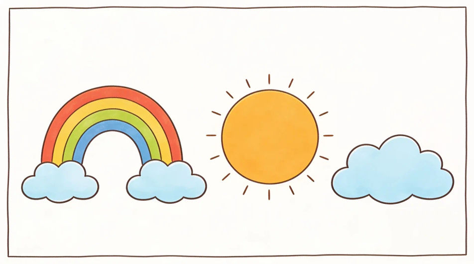 Rainbow with sun and clouds
