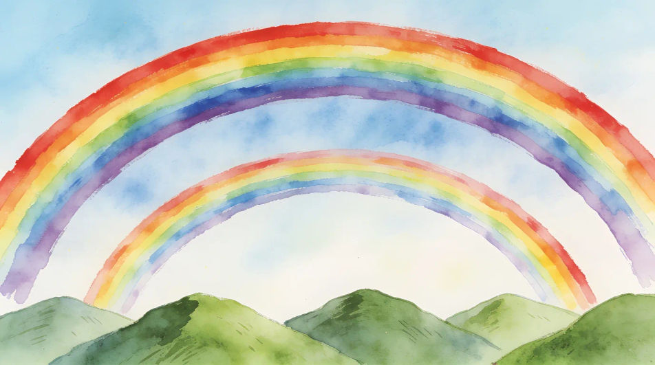 Double rainbow over hills