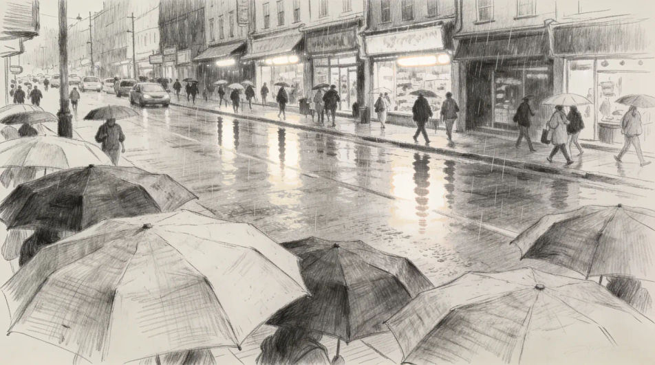 City street in the rain