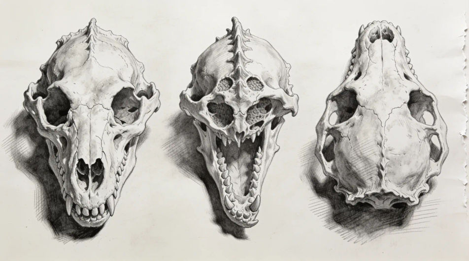 Skull study from three angles
