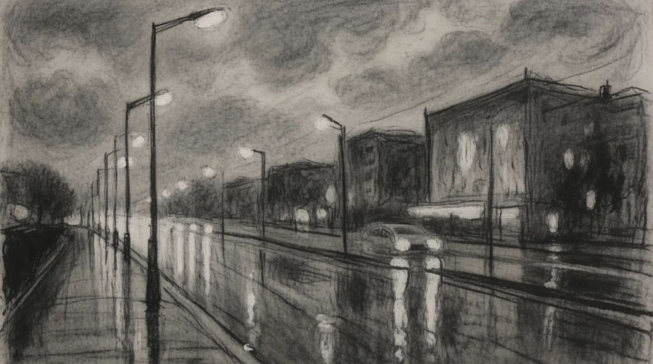 Rainy street at night