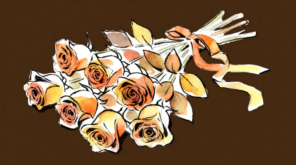 Roses laid flat with ribbon