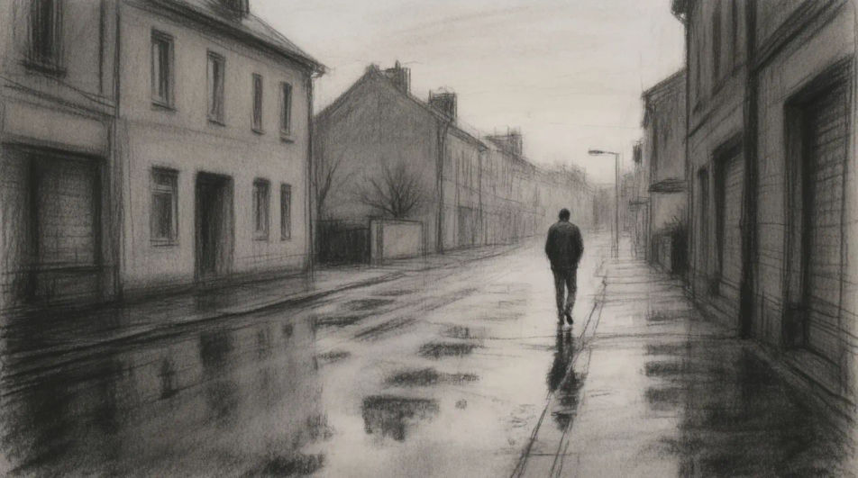 Walking away down a wet street