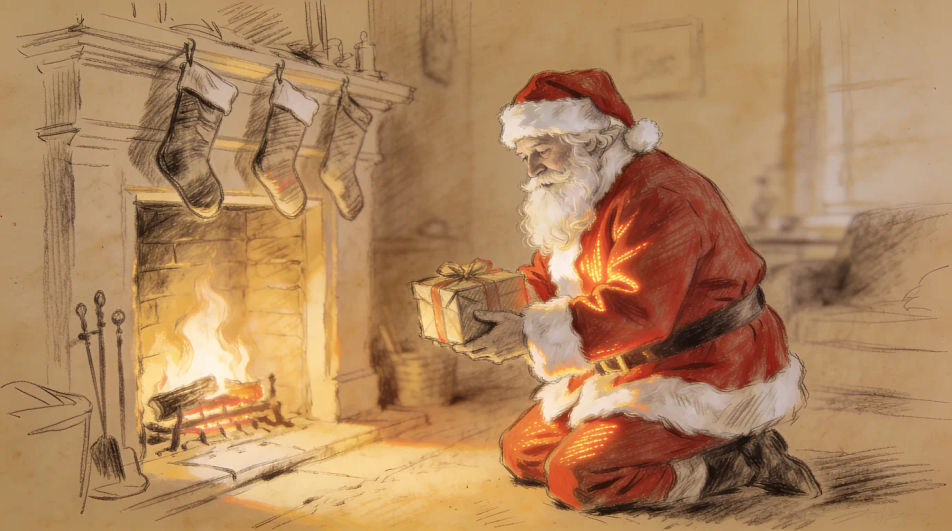 Santa Claus at the fireplace