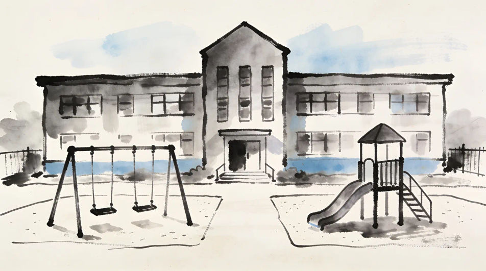 School building with the playground
