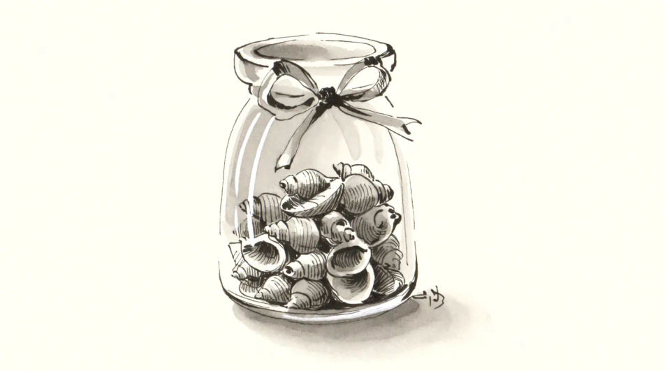 Shells in a glass jar